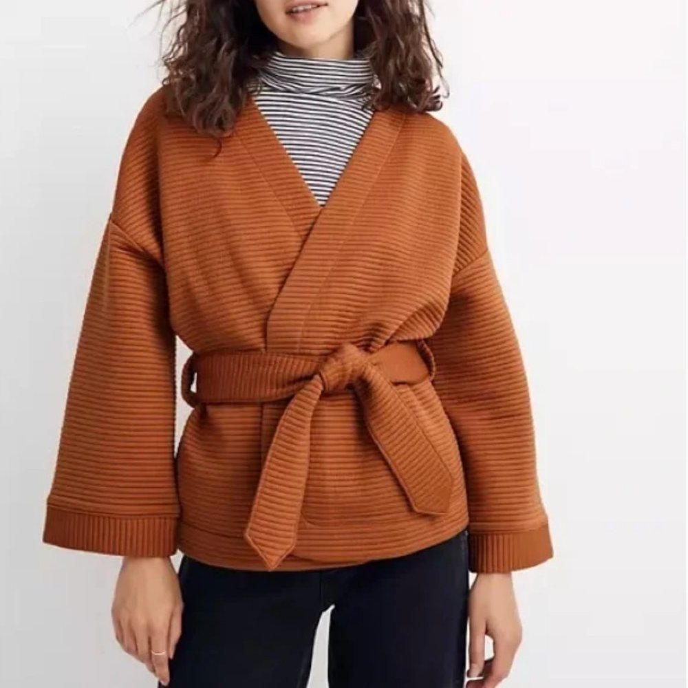 Madewell Texture & Thread Wrap Jacket Quilted Size M in Mustard/Orange